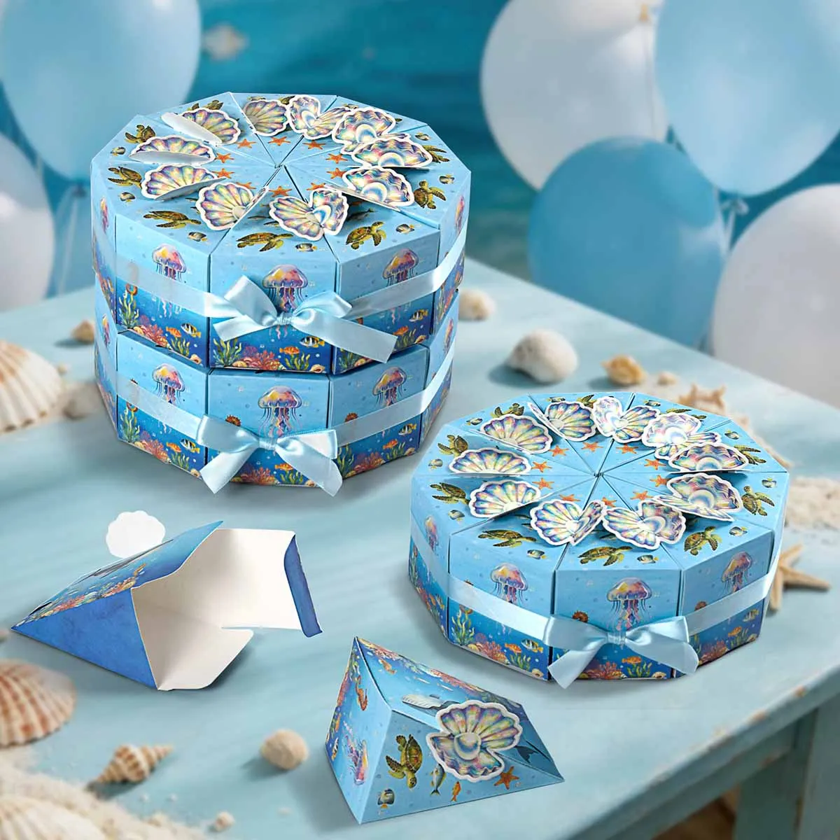 10/20 Stück Dreieckige Ozean-Kuchen-förmige Papier-Geschenkboxen Unterwasserwelt Kindergeburtstag Party Souvenir Süßigkeiten Geschenkverpackungen