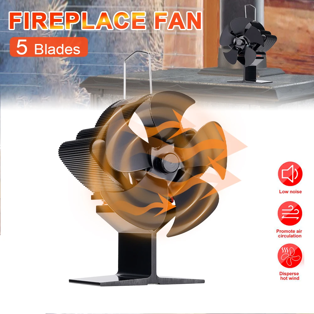 5 Blades Heat Powered Stove Fan Hot Air Fireplace Fan Log Wood Burner Eco Friendly Silent Fan Home Efficient Heat Distribution