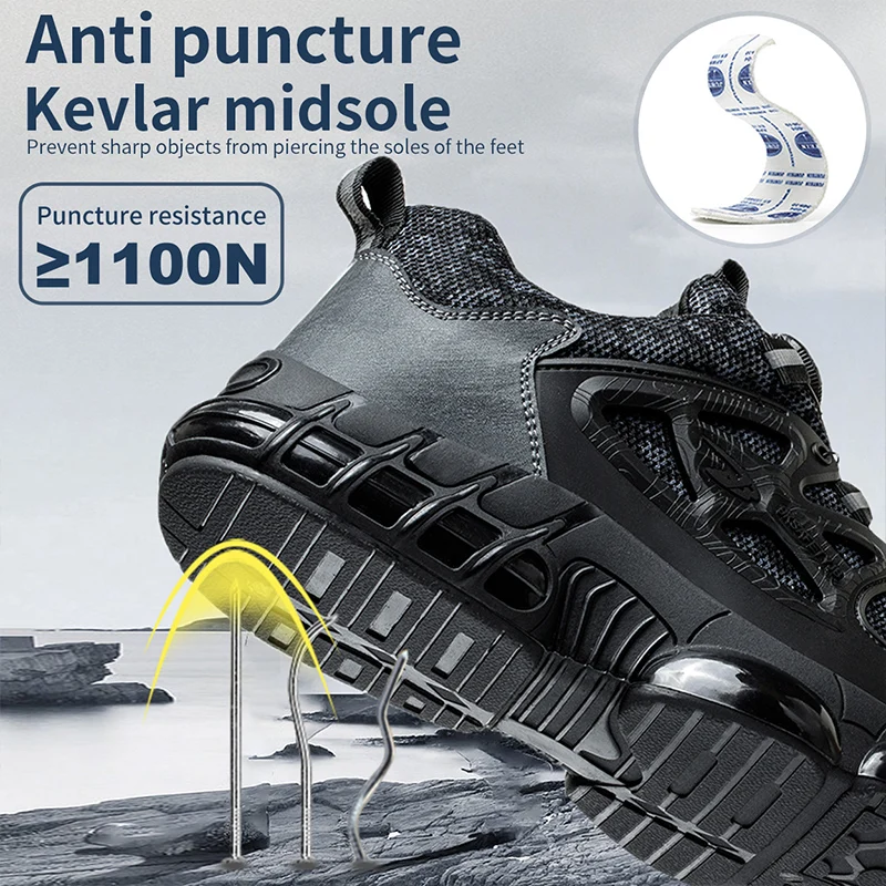 Zapatillas de trabajo con botón giratorio para hombre, zapatos de seguridad con punta de acero, botas protectoras indestructibles, a prueba de perforaciones, novedad