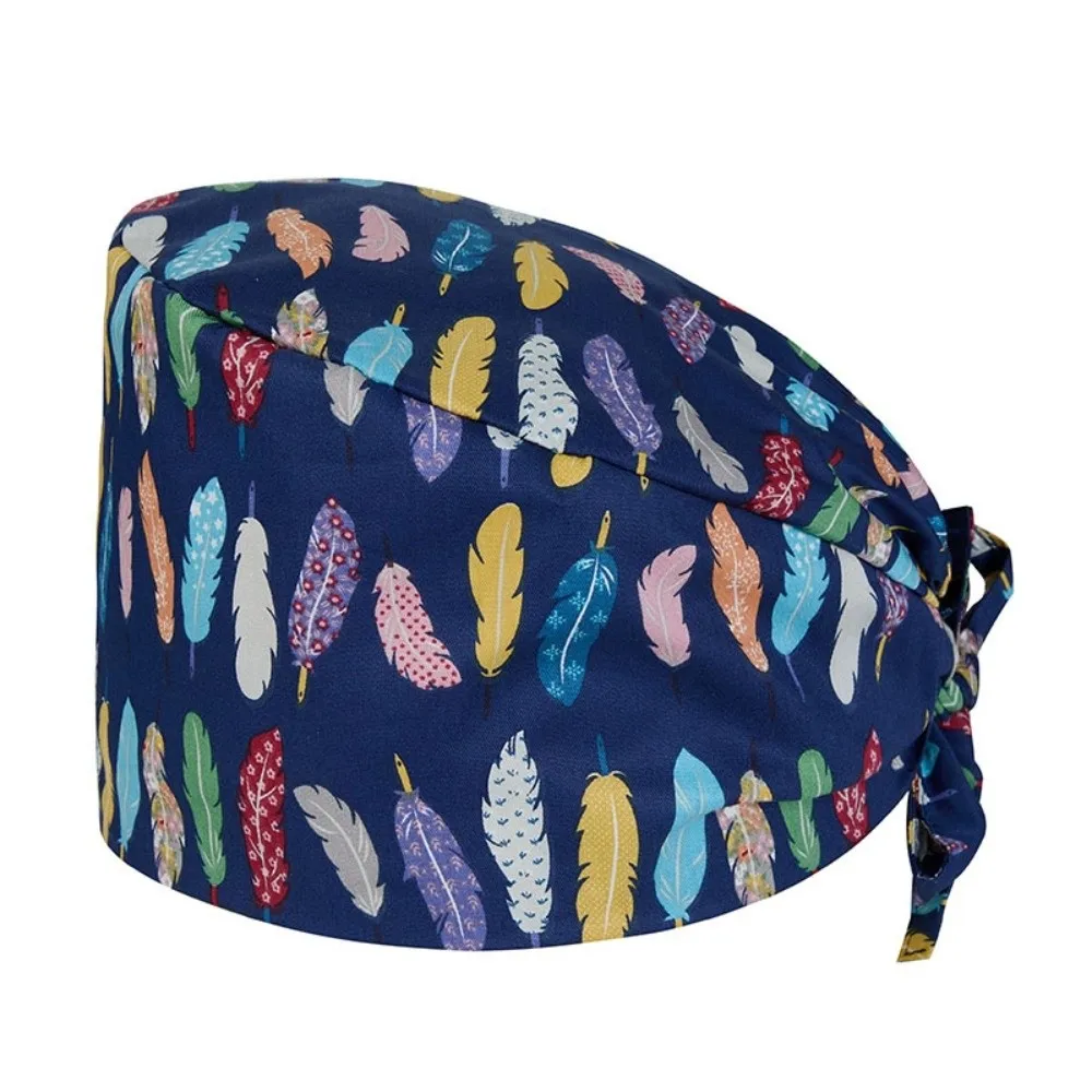 Unisex Cartoon Printing Scrub Cap Adjustable Buckle Pure Nursing Cap Print Design Breathable Soft Healthcare Hats Operating Room