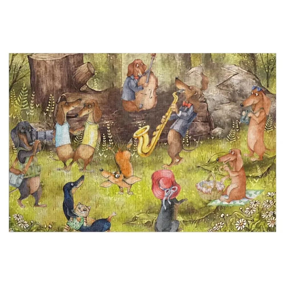 Dachshund Band In The Forest Jigsaw Puzzle With Photo Personalized Toy Christmas Toys Puzzle