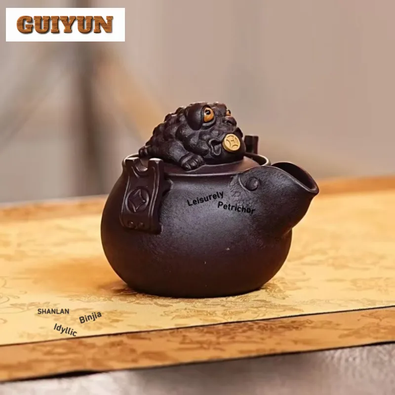 280ml Zen Yixing Purple Clay Teapots Handmade Golden Toad Hand Grab Pot Raw Ore Purple Mud Kettle Chinese Zisha Tea Set Teaware