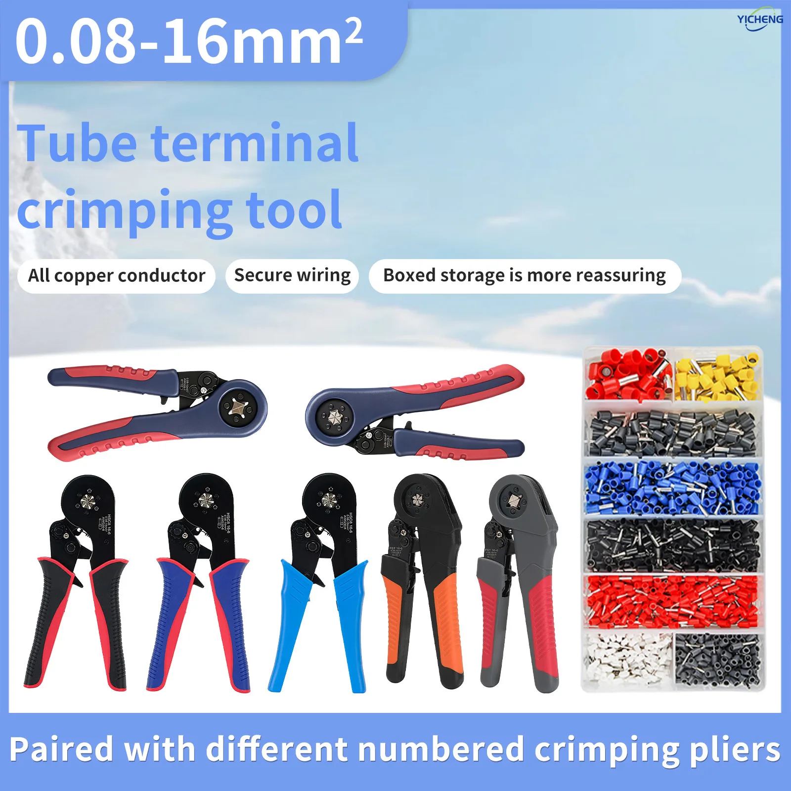 YICHENG Ferrule Crimping Tool Kit - Square Ferrule Crimper Plier with 1200pcs Wire End-Sleeves Terminals Kit