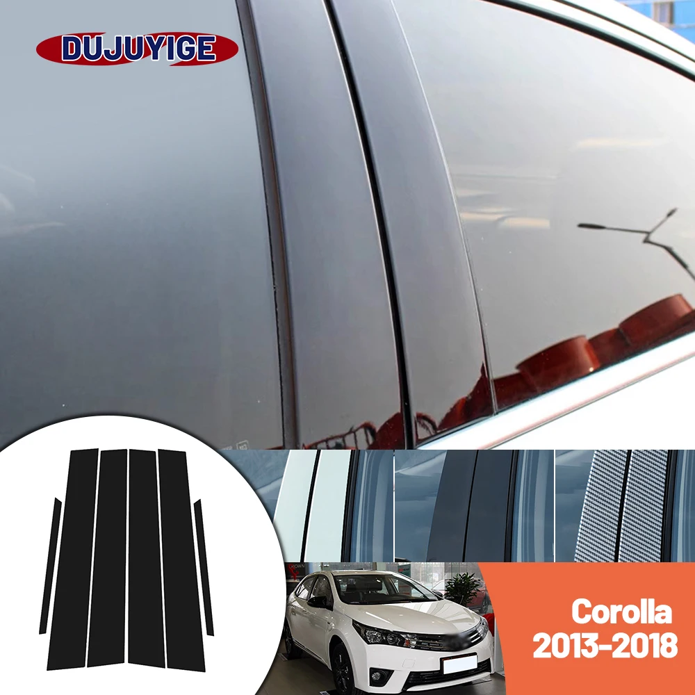 

Bright black carbon fiber door and window B C Pillar sticker suitable For Toyota Corolla 2013-2018 2014 2015 2016 2017