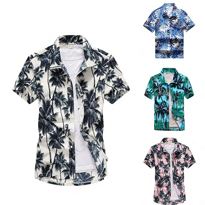 Summer Hawaiian Men's T-shirt Casual Collar Shirts Short Sleeve Coconut Tree Print Beach Floral Fashion Vintage Clothing S-5XL