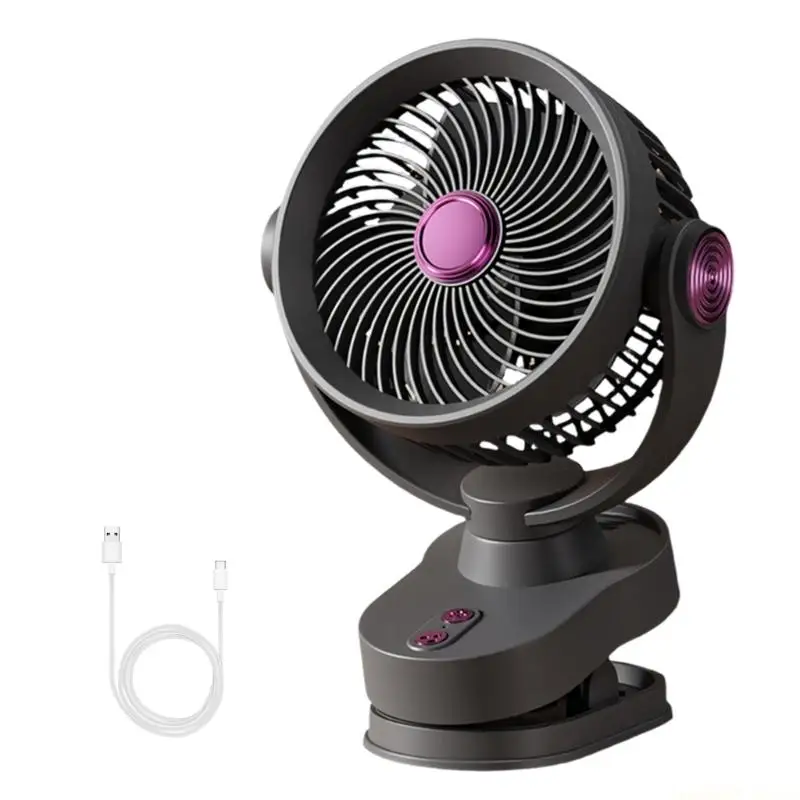 D0AB USB Rechargeable Clip On Desk Fan With Night Light 3 Speed Quiet Operation Cooling Fan For Office Bedroom Study Room