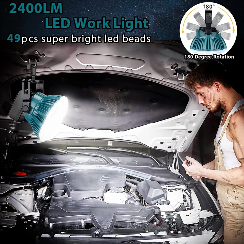 2400lm LED Camping Laterne für Makita 14,4 V 18V lxt Lithium Batterie 24W LED Arbeits scheinwerfer für Autore paratur Camping Notfall