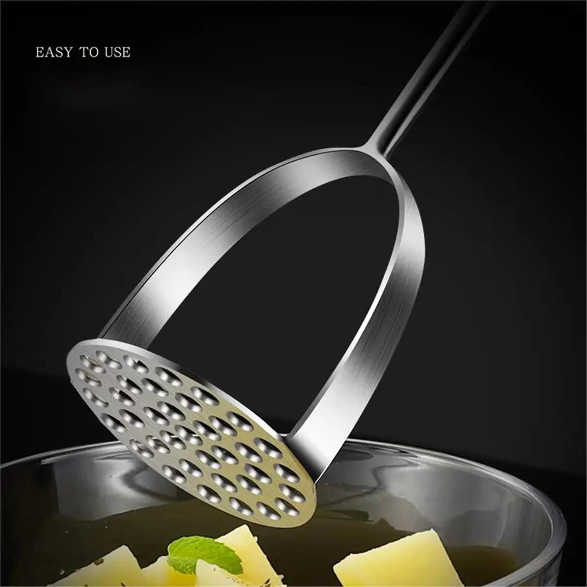 Monobloc Stainless Steel Potato Masher, Satin Finnish Kitchen Utensil with Wide Mashing Plate
