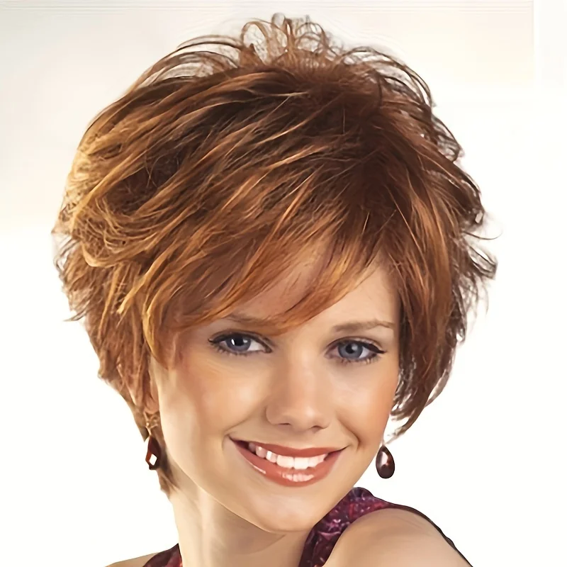 10-inch light gold short fashion ladies synthetic wig, straight short golden polyester hair with rose net