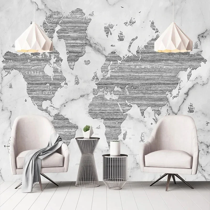 Custom Mural Wallpaper 3D Stereo World Map White Marble Fresco Living Room Study Creative Art Background Wall Decor Papel Mural