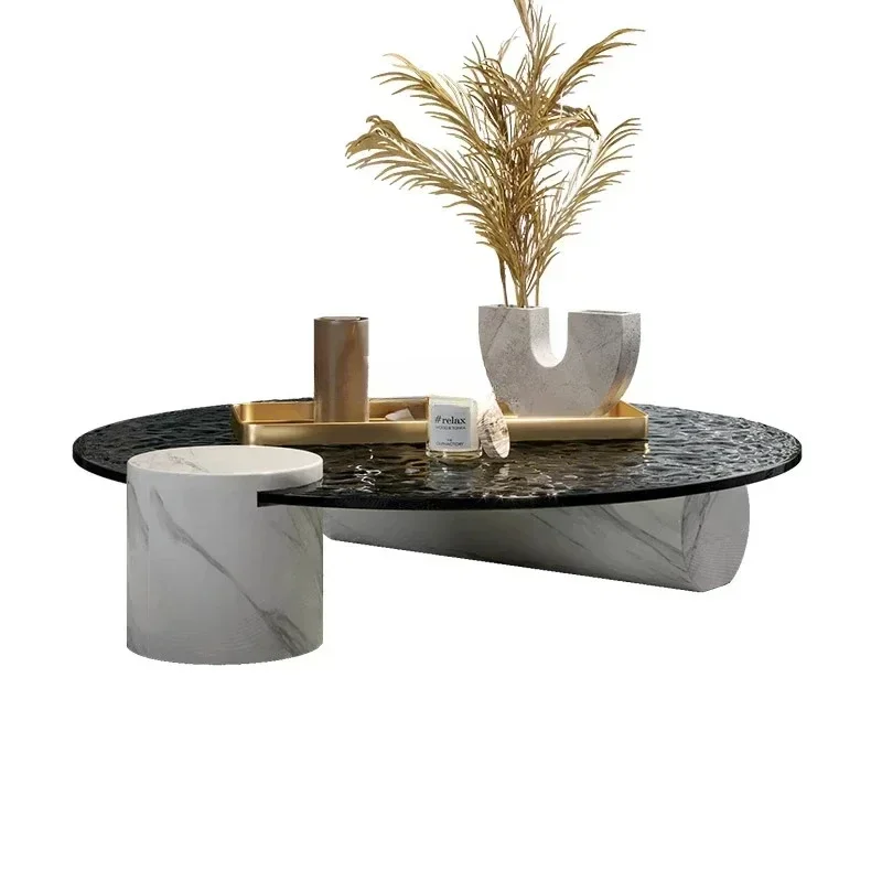 Creative round Designer Natural Marble Water Ripple Hot Melting Tempered Glass Tea Table