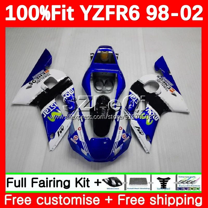 Injection Body For YAMAHA YZF R6 R 6 YZFR6 98 99 00 01 02 122No.20 YZF600 YZF-R6 1998 1999 2000 2001 2002 Blue white Fairings