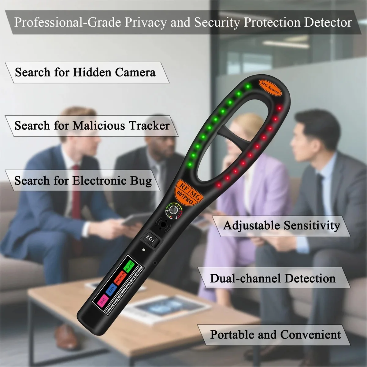 Spy Detector – Wireless Signal, Infrared, Magnetic, Lens Detection for Hidden Camera & GPS Locator, Portable Security Scanner