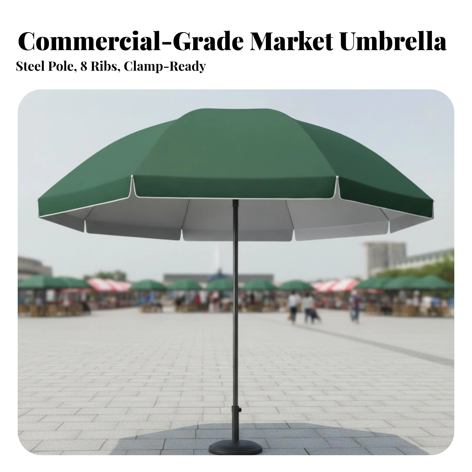 Market-Stall Umbrella Waterproof Sun Umbrella with Silver Coating Sunshade Weather-Resistant UPF 50+ for Vendors, Beach