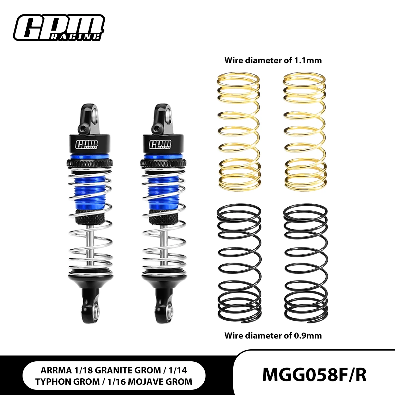 GPM 7075 Alu F/R AD Spring Shock 58mm For ARRMA 1/18 Granite Typhon Mojave Grom