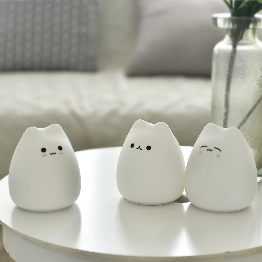 LED Colorful Night Light Animal Cat Silicone Soft Cartoon Baby Nursery Lamp for Gift Dropshipping