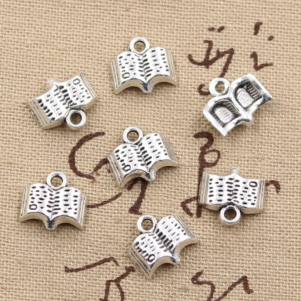 30 piezas de dijes abierto libro de la Santa Biblia 12x10mm antiguo bronce plateado Color plateado colgantes haciendo joyería tibetana hecha a mano DIY