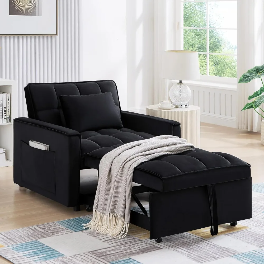 

Sleeper Sofa Chair Bed, Convertible Velvet Single Pull Out Single Sofa, Modern Tufted Living Room Reading Chair with Adjustable