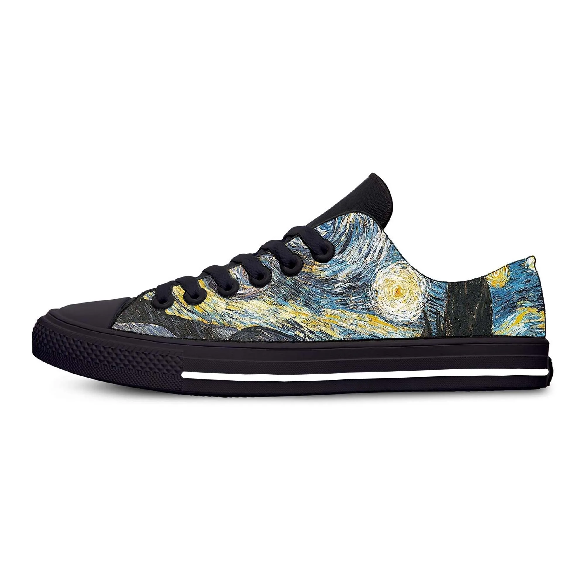 Vincent Van Gogh Starry Night Oil Painting Fashion Casual Cloth Shoes Low Top Comfortable Breathable 3D Print Men Women Sneakers