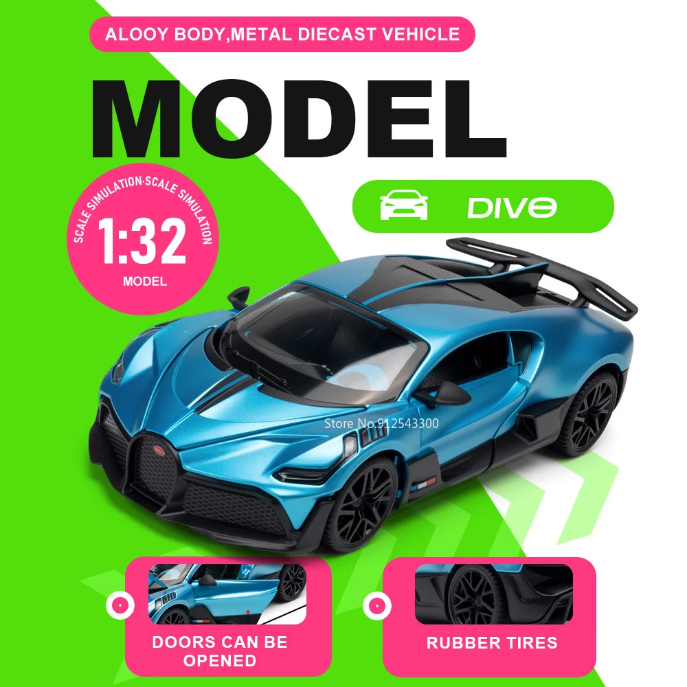 

Scale 1:32 DIVO Super Car Model Toy Hood Opened Rubber Tires Vehicles Alloy Diecast Sports Cars Models Kids Hobby Collections