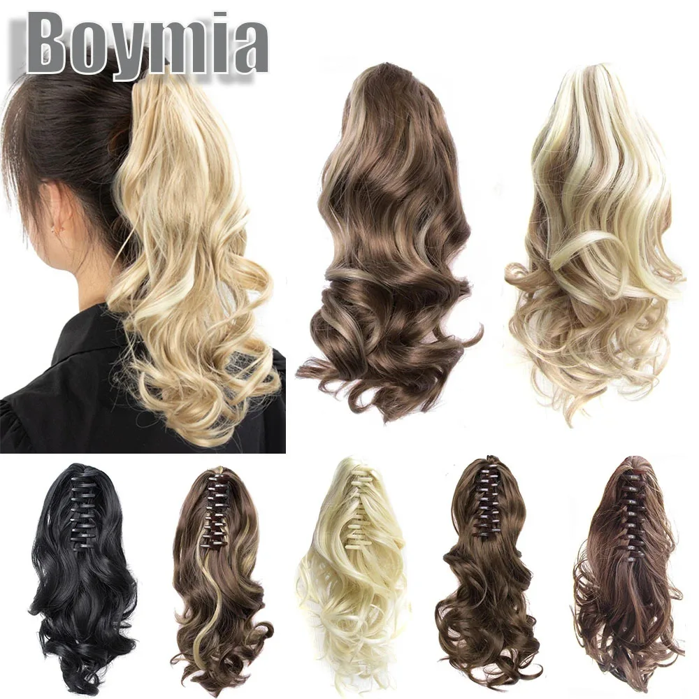 Pince à griffes sur extension de queue de cheval pour femme, cheveux ondulés, synthétique, blond, naturel, 14, 20