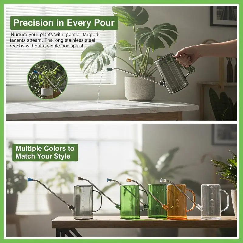 1/1.5L Leakproof Long Spout Watering Can with Spray Nozzle 1Pcs for Indoor Home Plant Outdoor Garden Work