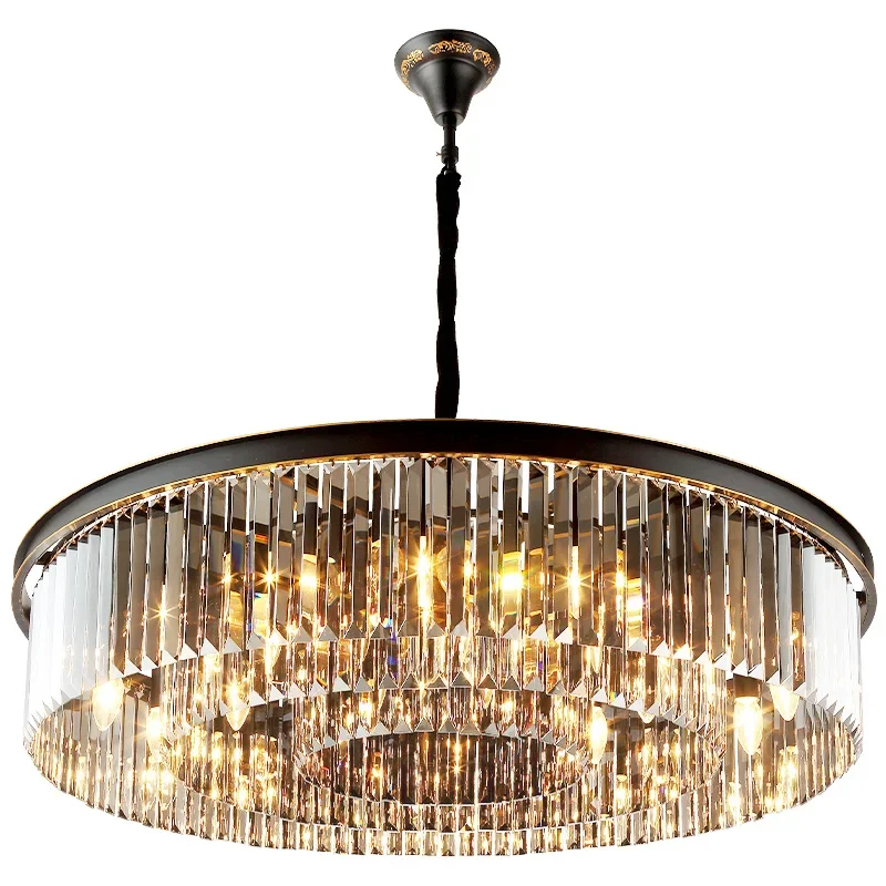 

Original brand newBlack luxury villa large pendant light round living room home decor American style modern k9 crystal chandelie