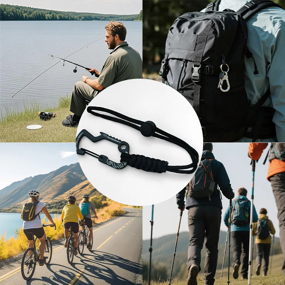 Multifunktionaler taktischer Hakenkarabiner mit Paracord-Schlüsselanhänger und Anti-Verlust-Seil für Outdoor-Camping, Wandern und Notfallausrüstung – Detail 4