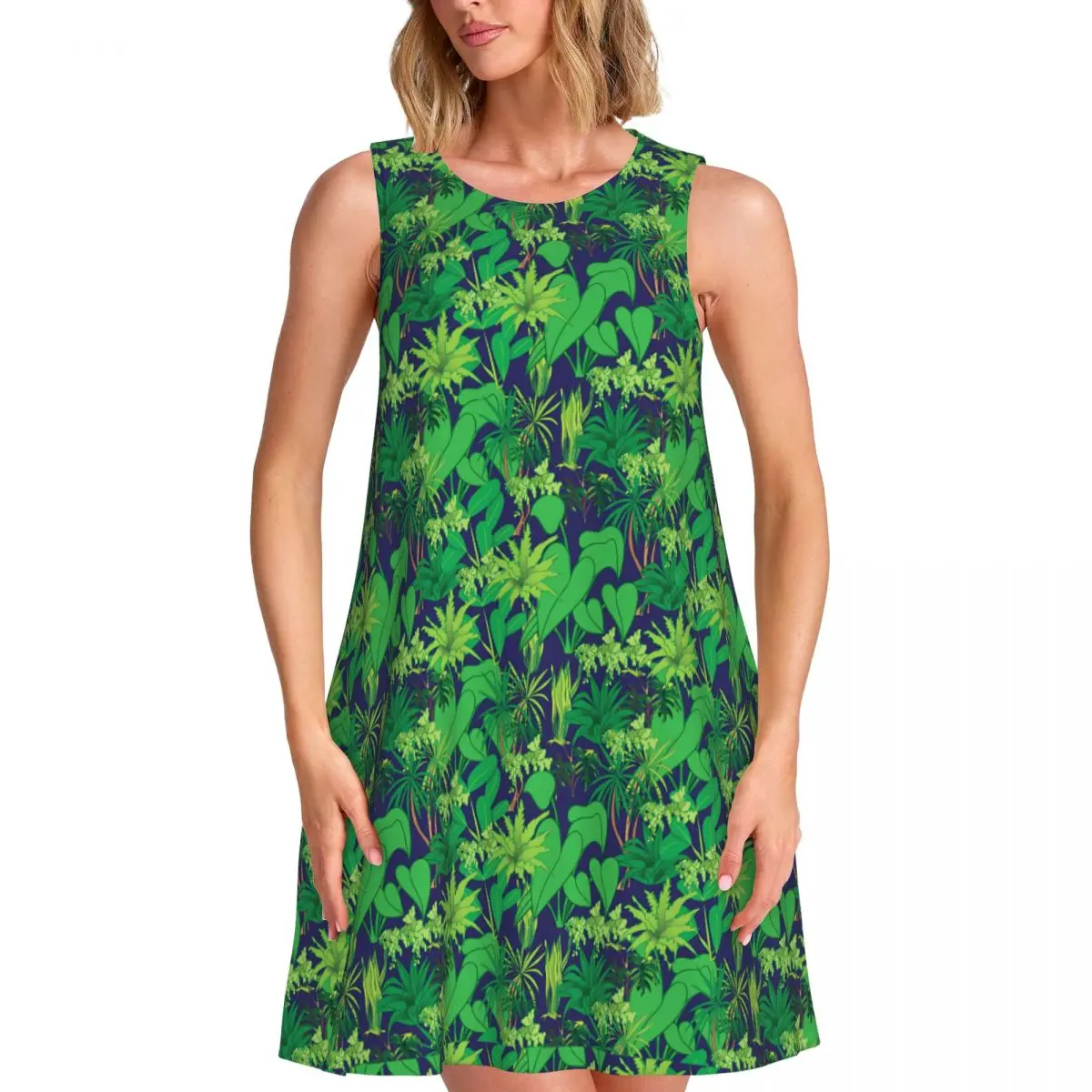 Tropical Plants Dress Green Leaves Print Beach Dresses Summer Aesthetic Oversize Tank Dress Hot Sale Female Pattern Clothes