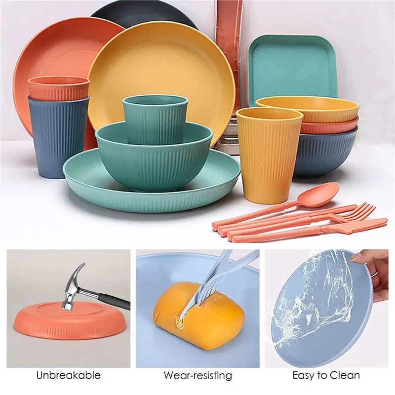 Premium-48Pcs Unbreakable Dinnerware Sets for 4 People, Camping Plates and Bowls Set, Picnic Dinner Sets, Serving Plates