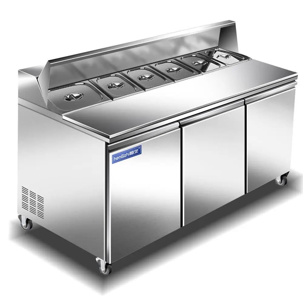 

Stainless Steel Table Top Refrigerated Salad Bar Counter Chiller Salad Bar Fridge With Bottom Cooling Cooler Cabinet