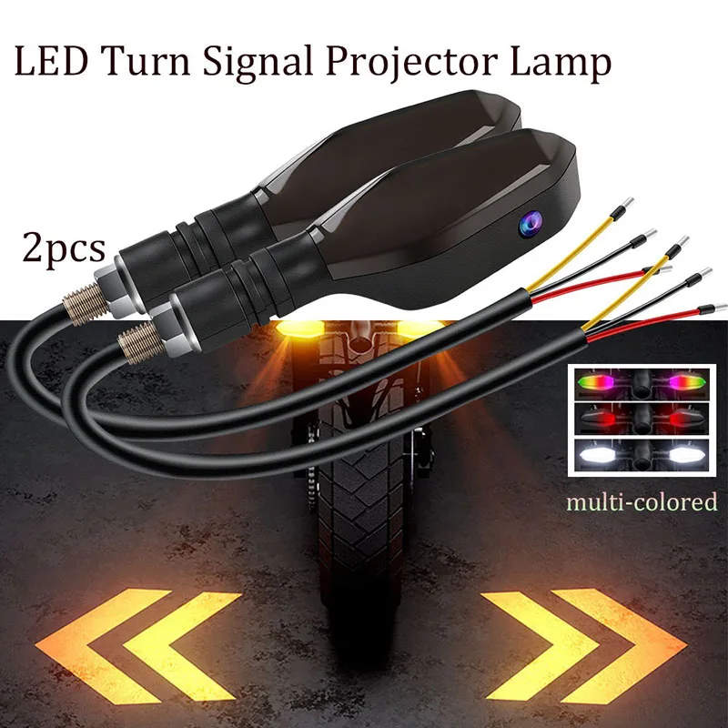 2PCS Universal Motorcycle LED Turn Signal Lamp Color Projection Lamp Sequential Flowing Flash Indicator Lights Running Light