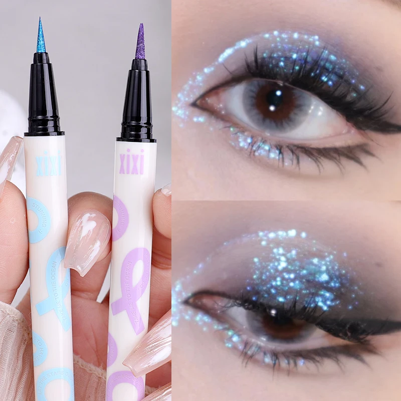 Glitter Blue Eyeliner Pen Waterproof Diamond Highlighter Eyeshadow Lying Silkworm Pencil Long Lasting Shiny Liquid Eye Cosmetics