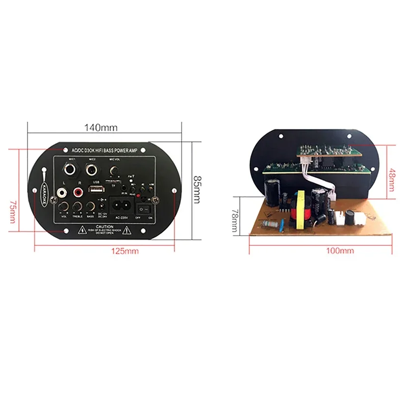 Bluetooth Audio Amplifier Board 120W Subwoofer Dual Microphone AMP Module for 4 ohms 8-12 inch Speaker 12/24V 110/220V