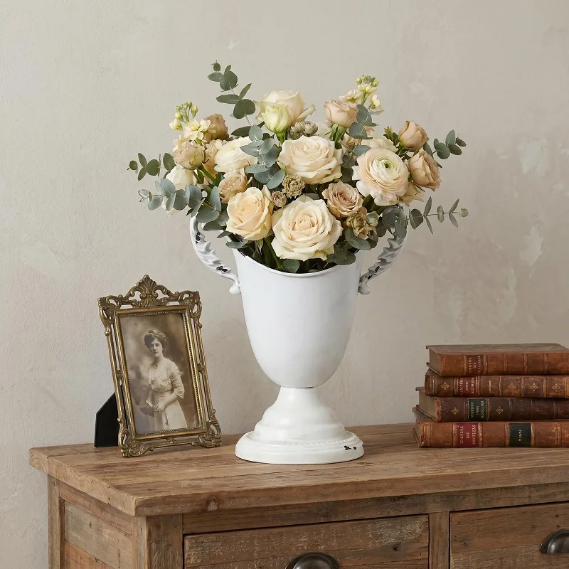 HYS American Country Binaural Trophy Vase B & B Restaurant Wide Mouth Flower Pot Flower Arrangement Vintage Iron