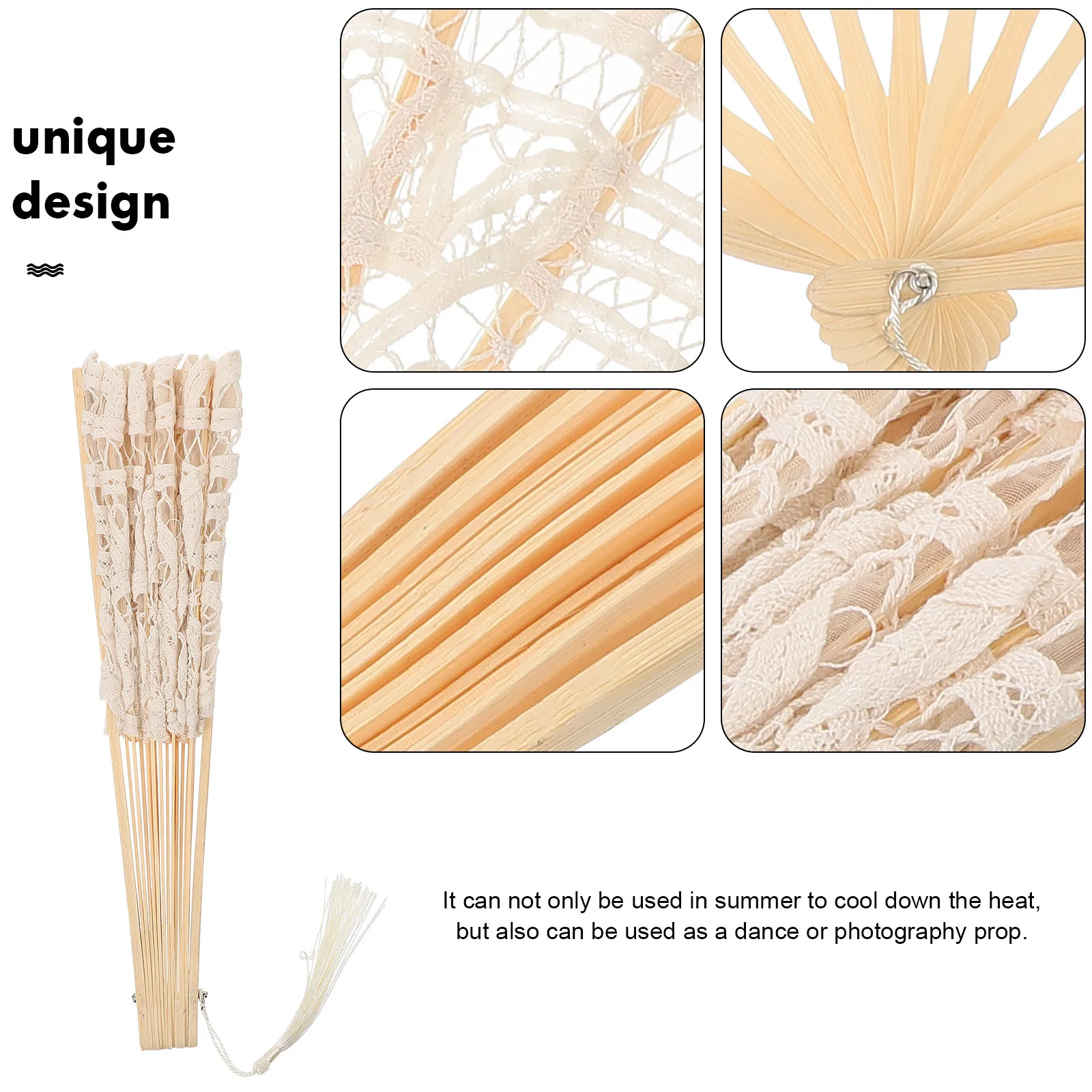 

Chinese Lace Decorative Folding Fan Bamboo Vintage Lightweight Hand Fan for Wedding Party Dance Photography Lace Hand Fans