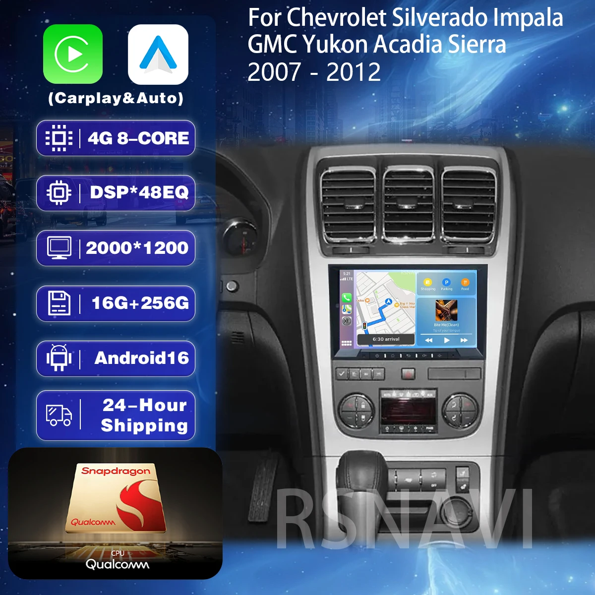 Radio para Auto con Pantalla Qualcomm 2K, Android 16 Carplay, Plug and Play, para Chevrolet Silverado, Impala, GMC Yukon, Acadia, Sierra