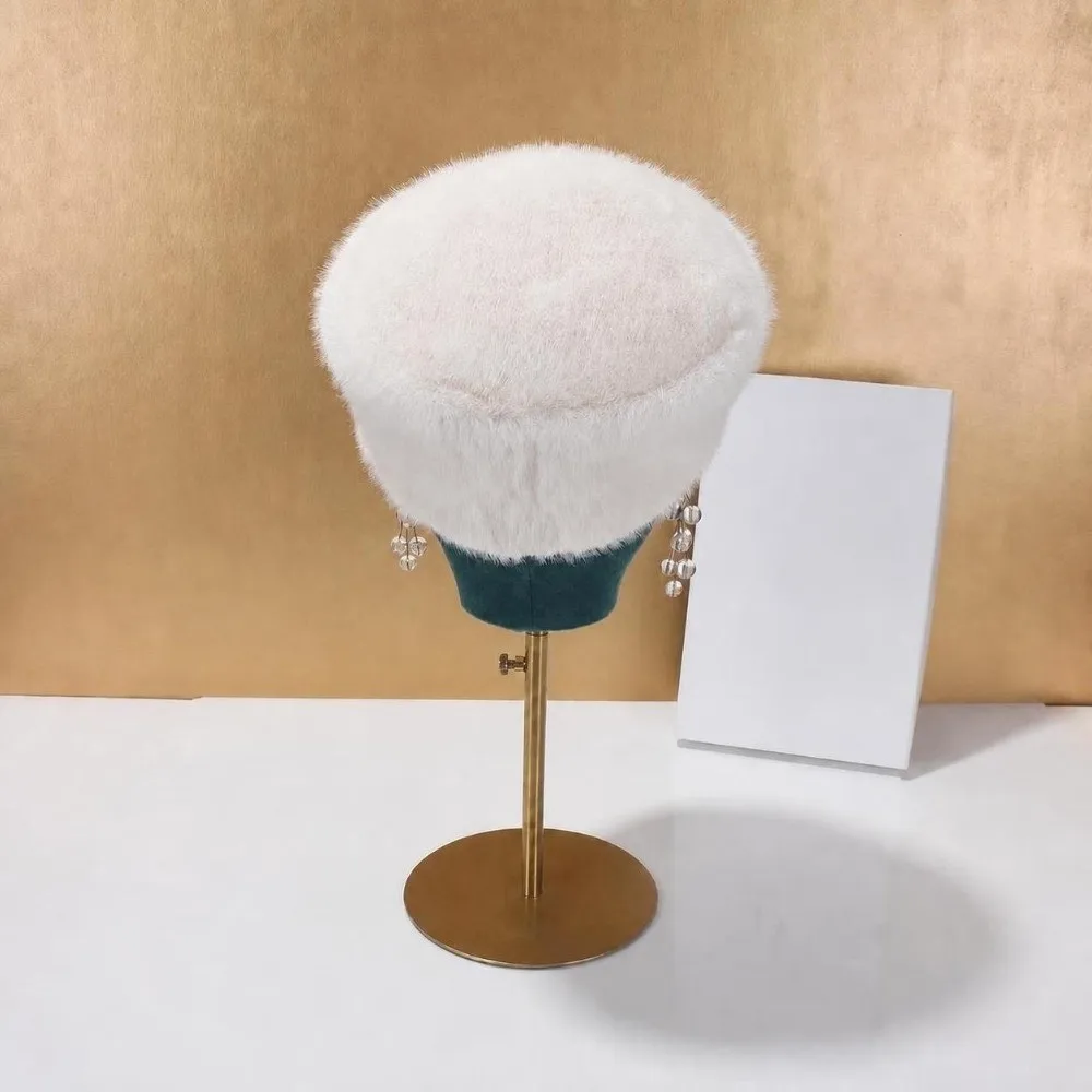 New Faux Mink Fur Pillbox Hat Flat Top Warm Flat Top Hat Texture Face Flattering Beret Hat Women's Fashion