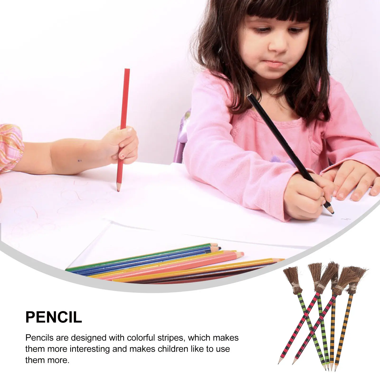 6Pcs Broom Drafting Pencils Wooden Short Design Broom Shaped Pencils for Sketching Writing Painting Art Work Gift Stationery