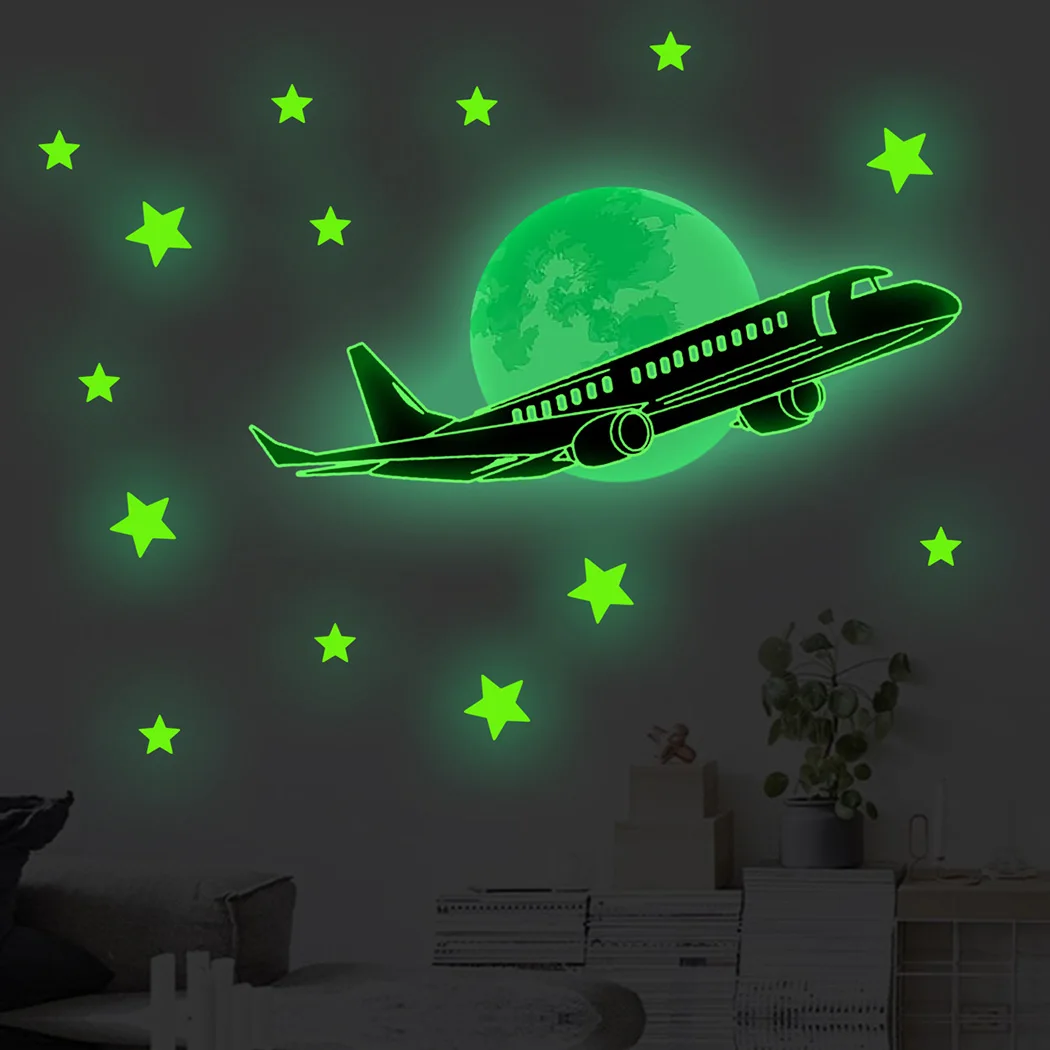 New High Quality Wall Stickers Plane Room Stars 17.7*7.6in 45*19.5cm Glow In The Dark Moon Nursery Ceiling DIY