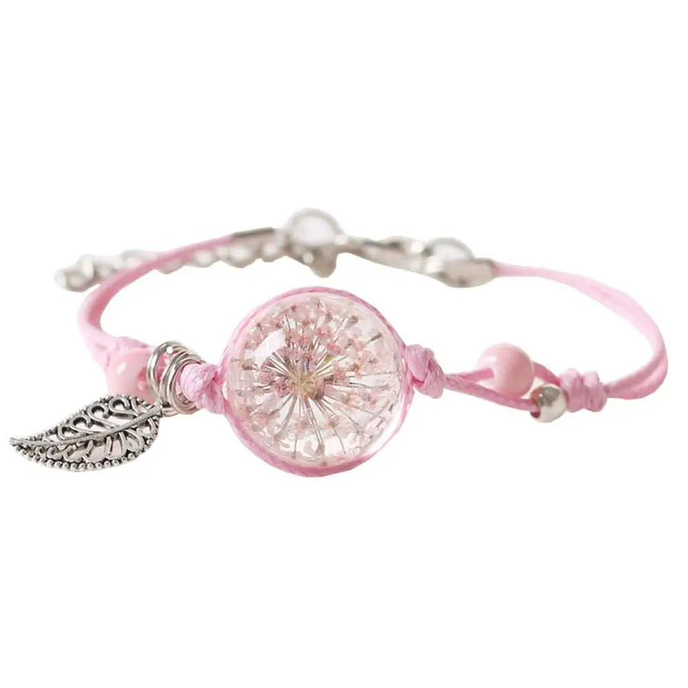 Korean Style Bracelets Grass Ball Weave Herbarium Braided Rope Bracelets Gypsophil Female Hand Chain Dried Flower Bracelet