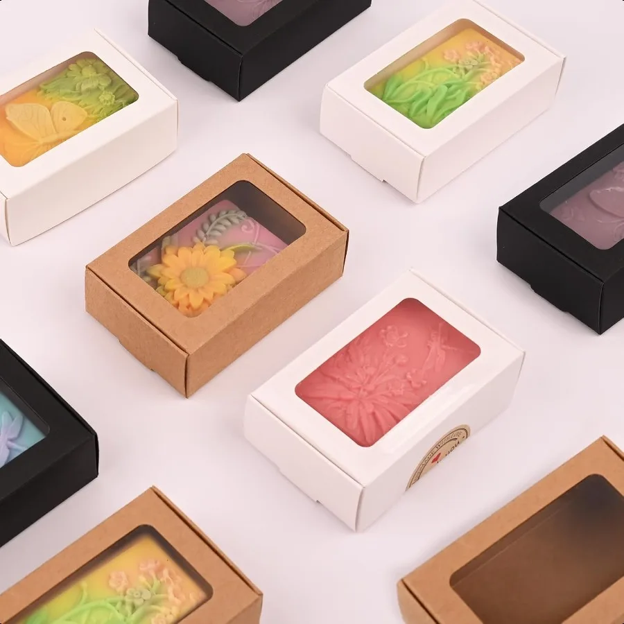30 PCS Multicolour Soap Boxes for Homemade Soap 3.54 X 2.36X 1.18 Inch Packaging Gift Boxes with Window Small Rectangular Soap