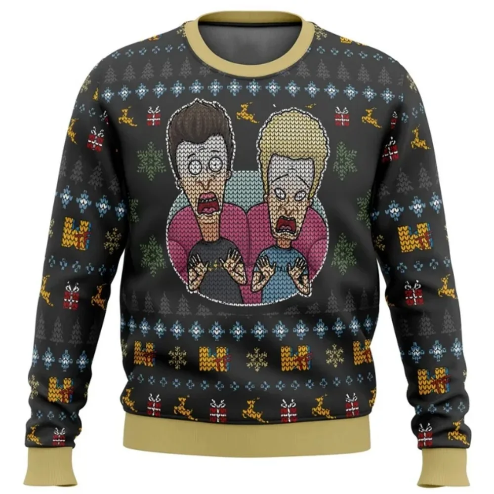 2025 New Beavis and buthead make Christmas Ugly Christmas sweaters Christmas gifts Santa pullover men and women 3D sweater pullo