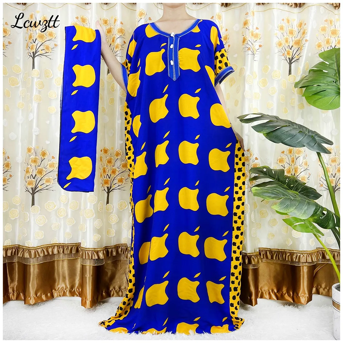 2024 New Style Short Sleeve 2Pieces African Dashiki Floral Printing Loose Cotton Caftan Lady Summer Maxi Casual Dresses Vestidos