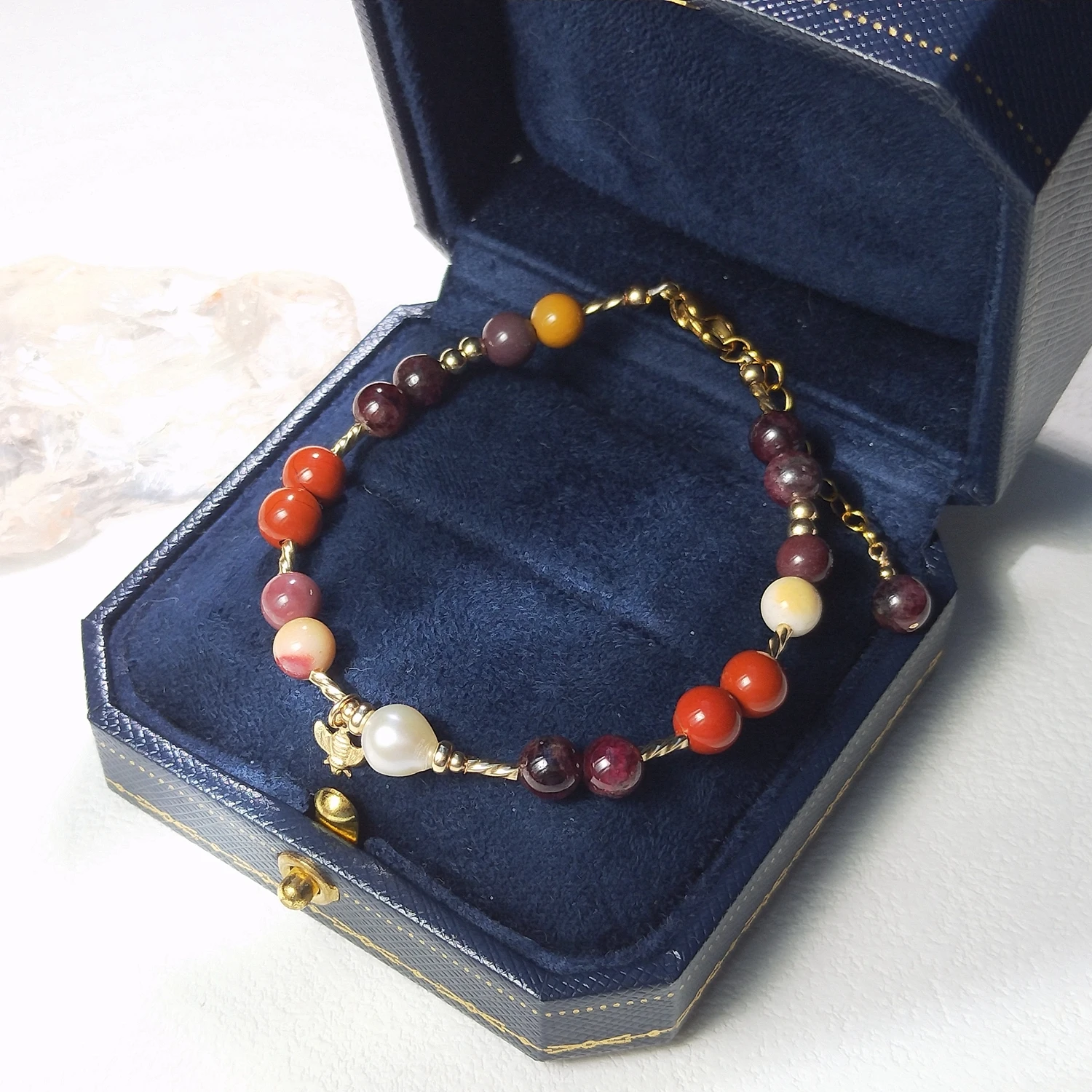 Lii Ji الطبيعية Mookaite الأحمر جاسبر العقيق 6 مللي متر الأمريكية 14K الذهب معبأ سوار اليدوية مجوهرات الأزياء للحزب #4