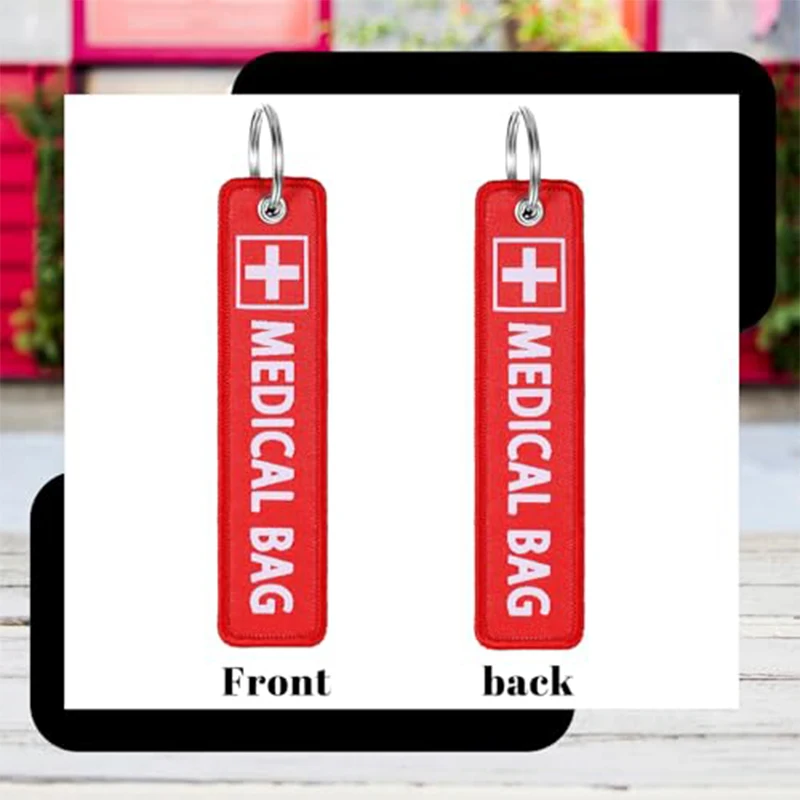 20Pcs Medical Bag Alert Key Tags, Double-Sided Embroidery Red Cross Label, First Aid Bag Marker Luggage Keychain
