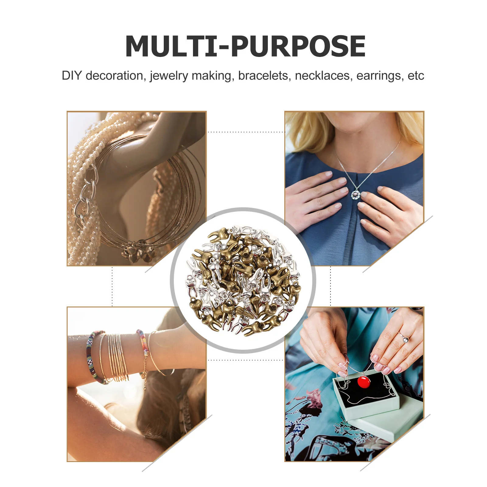 

60pcs Teeth Charms For Diy Jewelry Making Simulation Tooth Pendant Craft Accessories Decorative Small Charms Jewelry Making