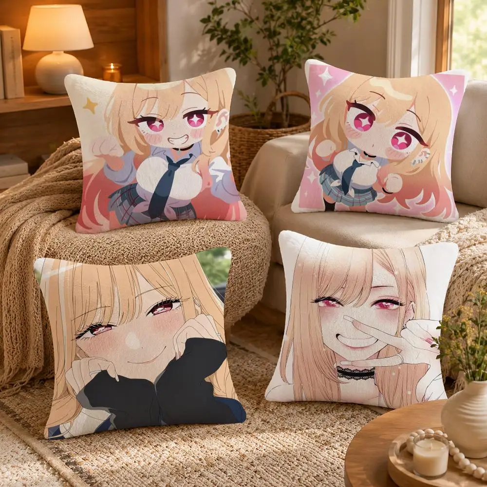 K-Kitagawa Marin Anime Cushion Cover Soft Short Plush Pillow Case Double Sided Print Washable Sofa Bed Home Decor Gift