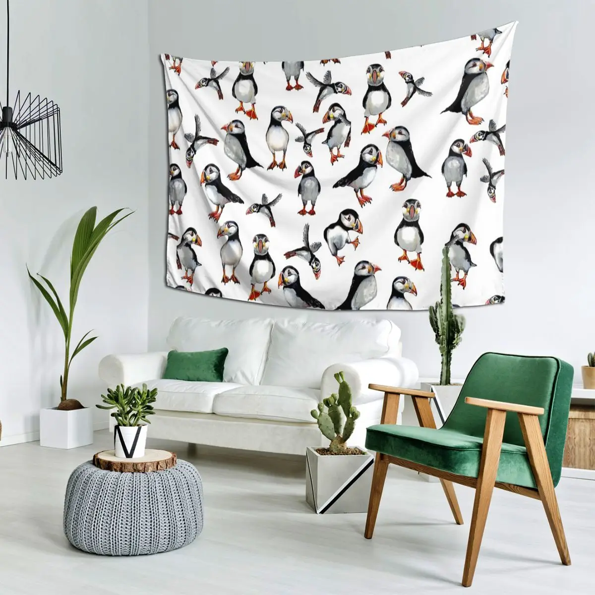 Puffins Pattern Tapestry Hippie Wall Hanging Aesthetic Home Decor Tapestries for Living Room Bedroom Dorm Room