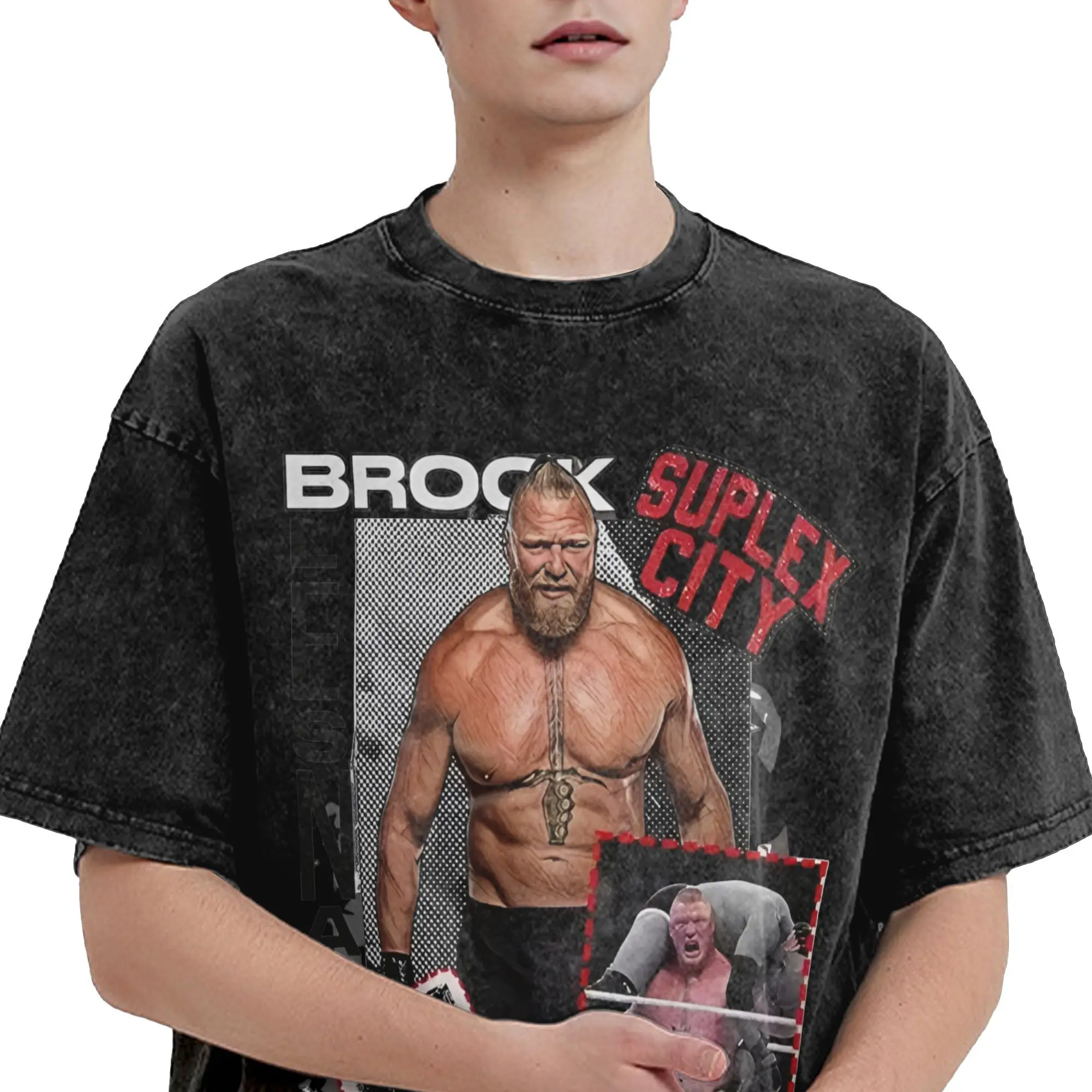 Black Brock Lesnar T-shirt da uomo 100% cotone T-shirt divertenti O Collo T-shirt Manica corta Abbigliamento grafico